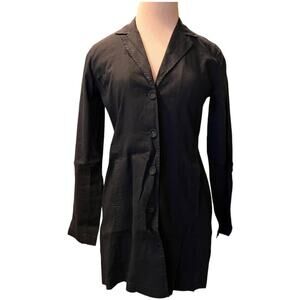 Eileen Fisher Petite Linen Blend 4 Button Long Blazer Jacket SZ PP Black Travel